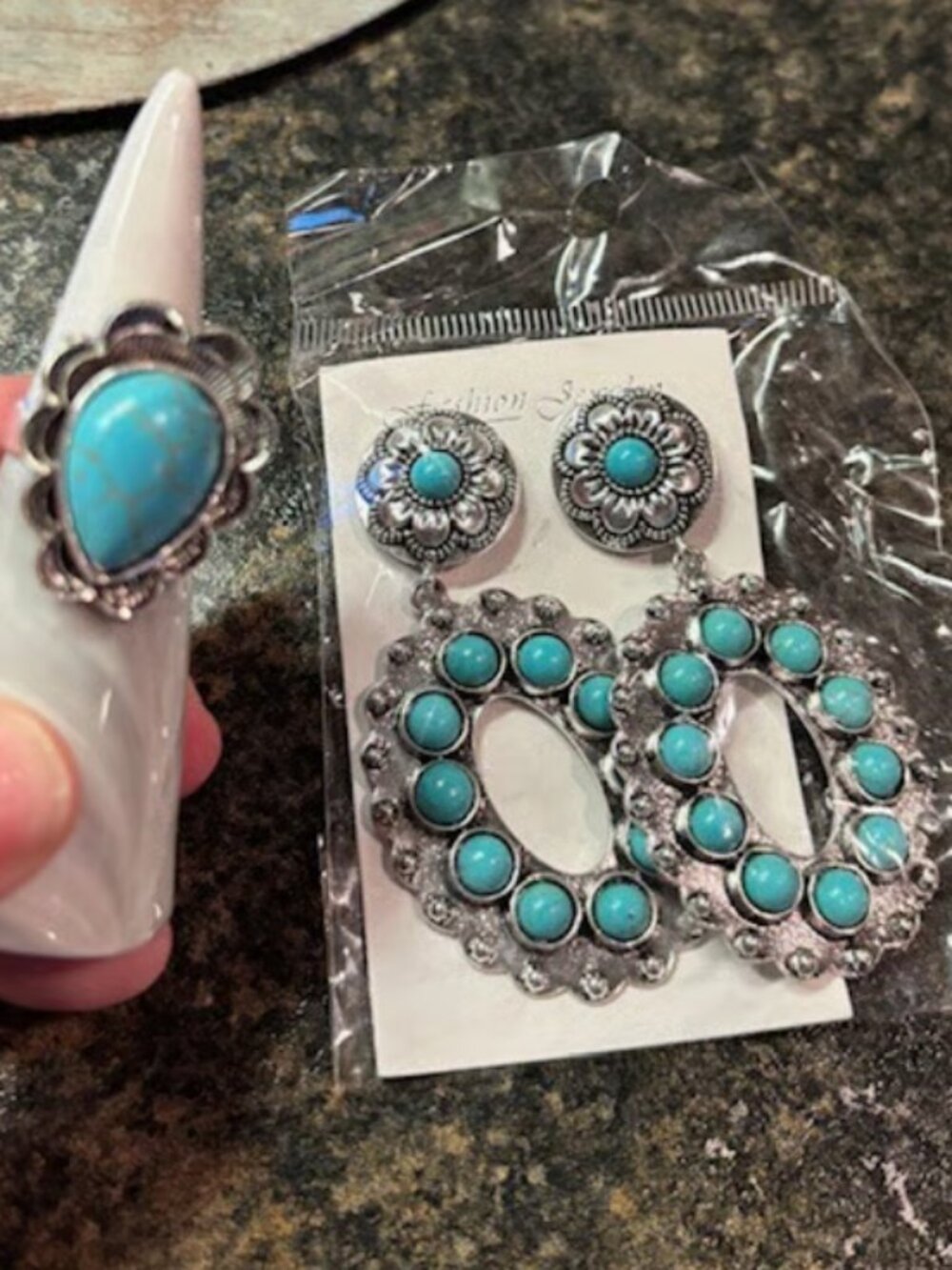 Turquoise Ring and Earrings Set